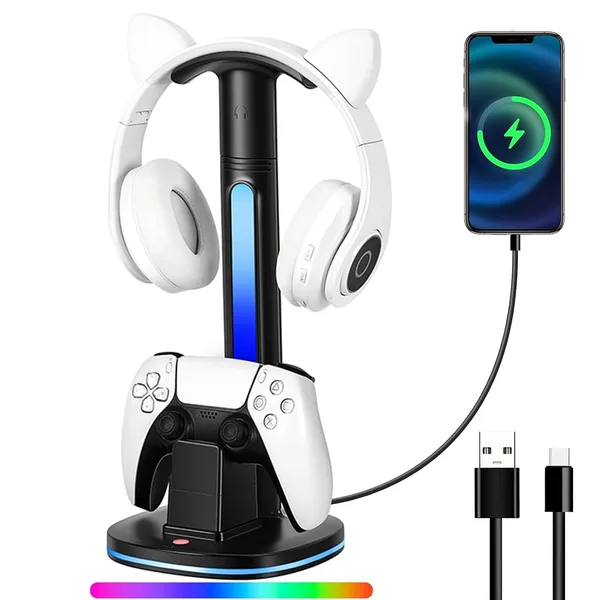 Awgvener Base de Carga PS5 con Soporte de Auriculares